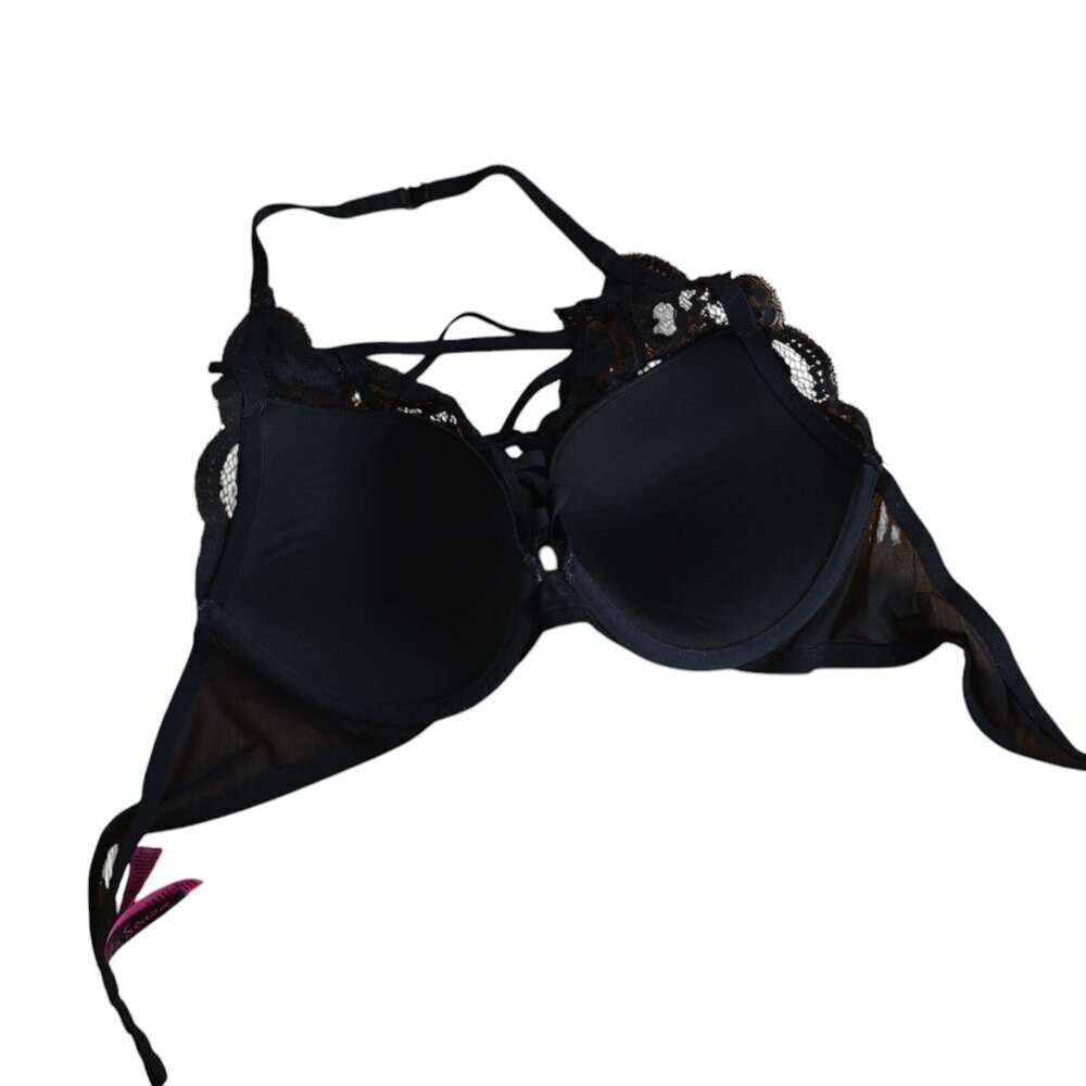 La Senza Black Lace Halter Bra 34D - Strappy Front Cage Detail Bralette - Picture 8 of 8